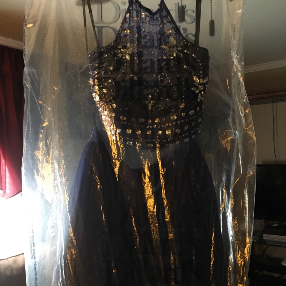 Dillards Navy Blue two Piece Rhinestone Set